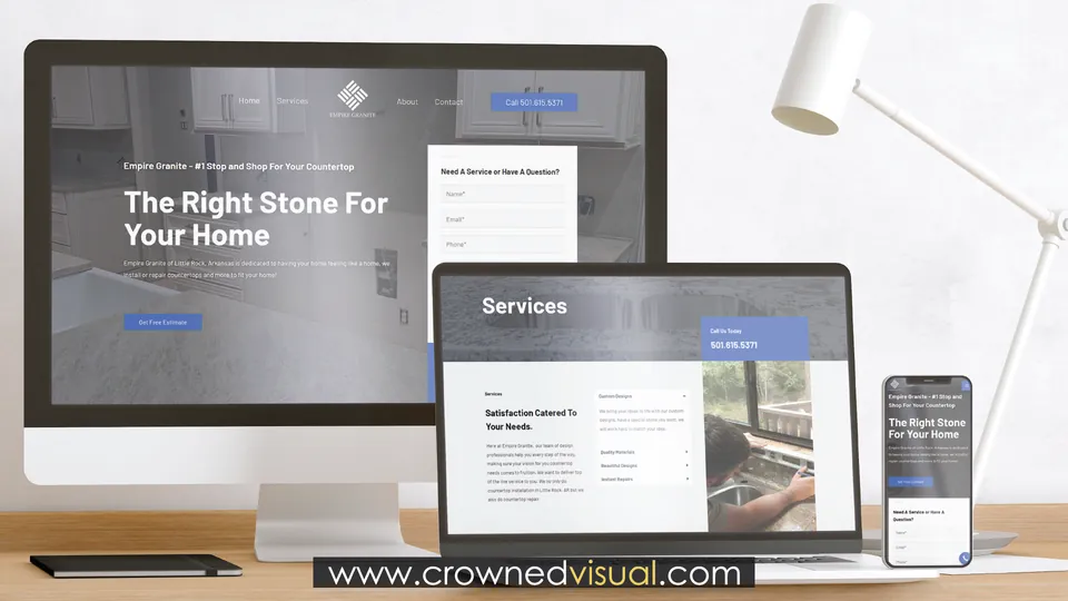 Empire Granite website shown on a desktop, laptop and phone